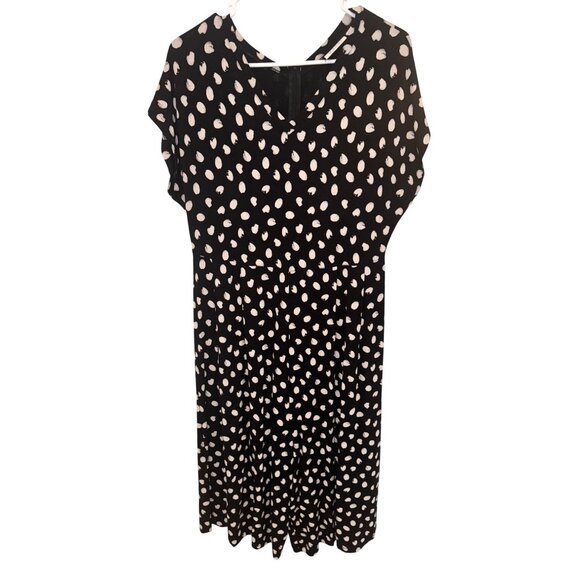 Masai Nabala Jumpsuit Black White Polka Dot Midi L Wide Leg Stretch Pant Modest - Picture 2 of 9